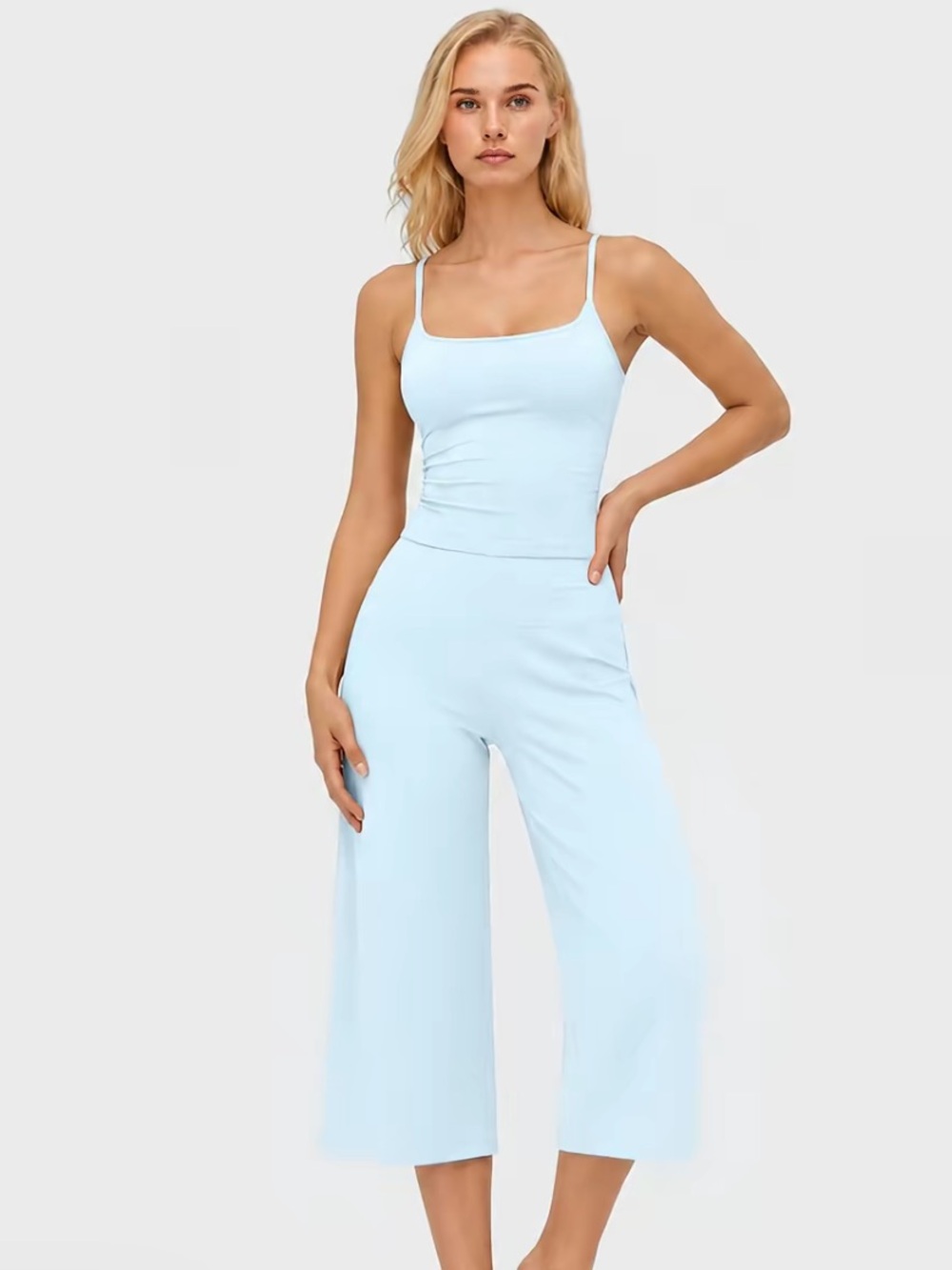 Light Blue Wide-Leg capri active set